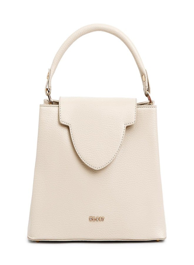 KLEIO Vegan Leather All Occassion Top Handle Handbag for Women (Cream) - Image 1